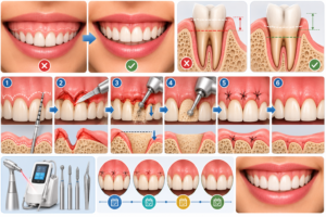 Pembe Estetik (Gummy Smile) Nedir? Diş Eti Estetiği Nasıl Yapılır? 9 2. Kuron Boyu Uzatma ve Osteotomi (Kemik Düzenlemesi)