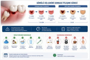 Gömülü Diş Çekimi Nedir ve Cerrahi Süreç Nasıl İlerler? 10 Gömülü diş çekimi sonrası iyileşme ne kadar sürer ve nelere dikkat edilmelidir
