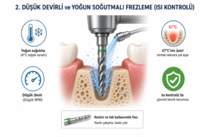 Kemik Erimesi İlacı Kullananlarda İmplant Tedavisi Yapılır mı? 20 2. Düşük Devirli ve Yoğun Soğutmalı Frezleme (Isı Kontrolü)