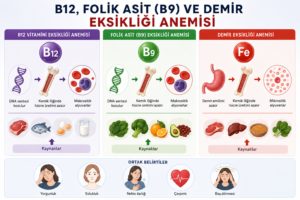 B12 vitamini, folik asit (B9) ve demir eksikliği anemisi