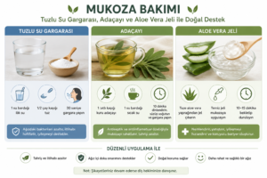 Tuzlu su gargarası, adaçayı ve aloe vera jeli ile mukoza bakımı