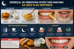 Zerdeçal ve hindistan cevizi yağı macunu ile gece plak kontrolü