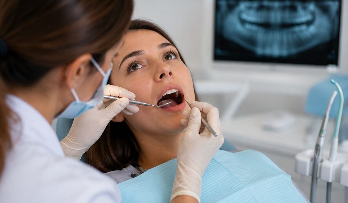 KOSTÜ Diş Hekimliği kliniklerinde yirmilik diş iltihabı belirtileri şikayetiyle uzman hekim tarafından muayene edilen kadın hasta.