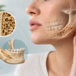 Çene kemiği erimesi ve alveol kemik kaybını gösteren anatomik ilüstrasyon
