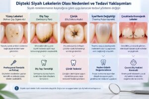 Dişteki siyah lekelerin nedenleri ve yüzey lekesi, diş taşı, çürük ile içsel renk değişikliğine göre tedavi yöntemleri